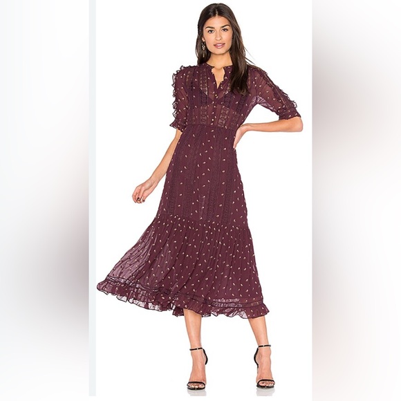 ULLA JOHNSON bordeau button down dress in floral ditsy print size 8 - Picture 3 of 11